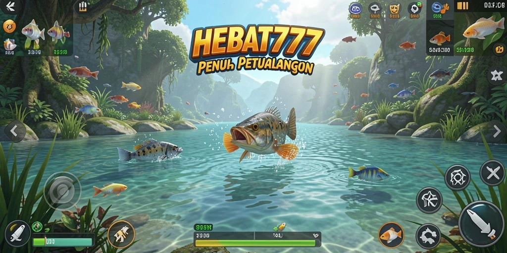 Tampilan gameplay HEBAT777 yang penuh dengan ikan dan suasana laut.
