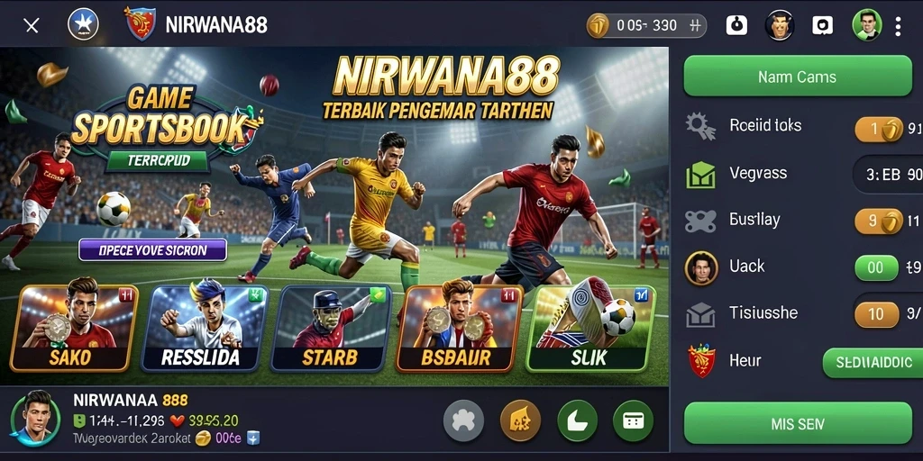 Tampilan antarmuka aplikasi NIRWANA88 dengan fitur taruhan olahraga.