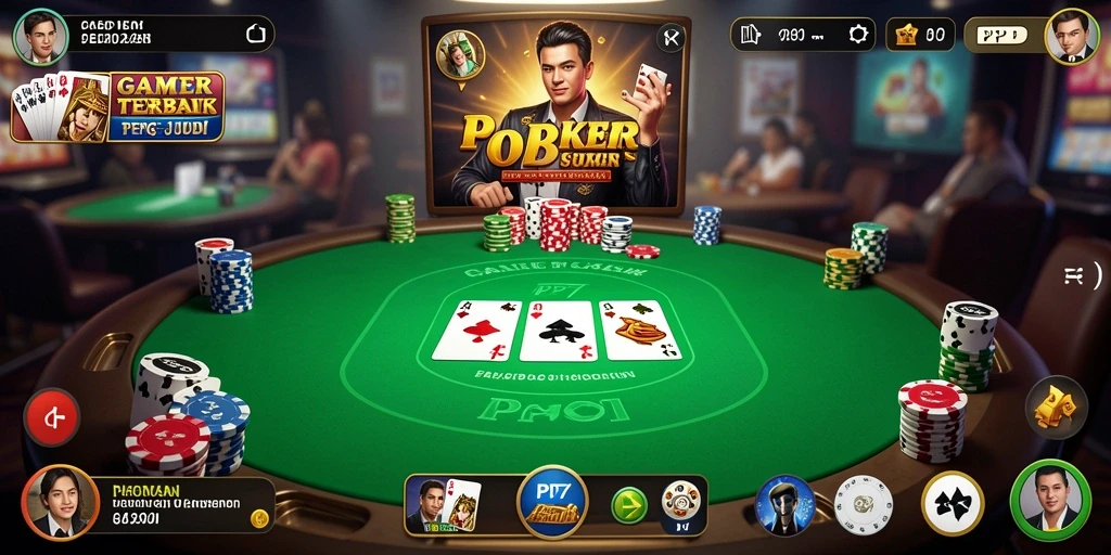 Screenshot gameplay PP7 dengan suasana poker yang mendebarkan.