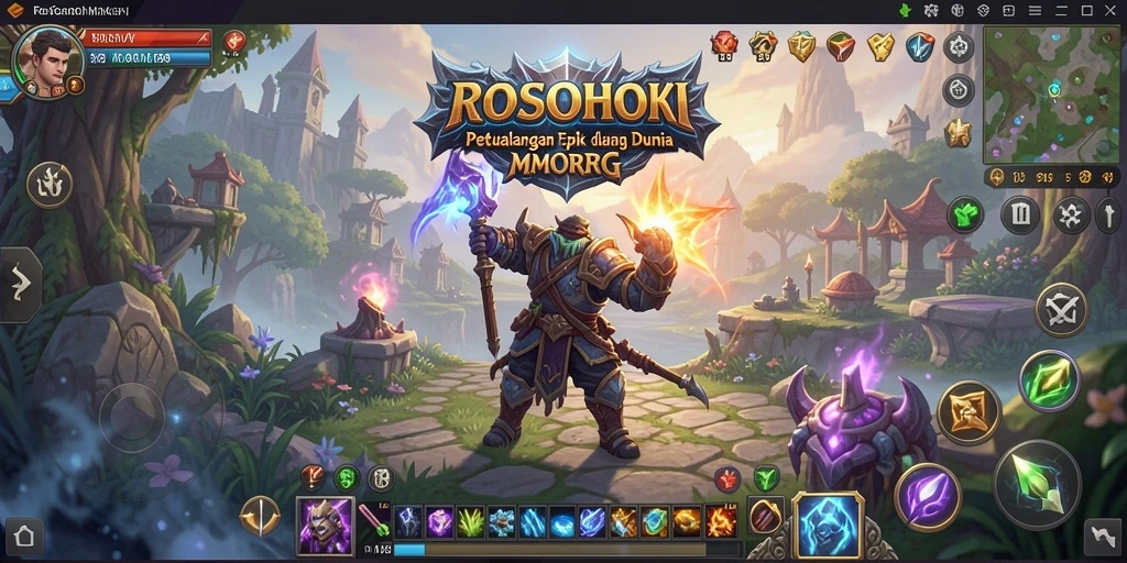 Tampilan gameplay mendebarkan dari ROSOHOKI dengan pertarungan seru dan eksplorasi.