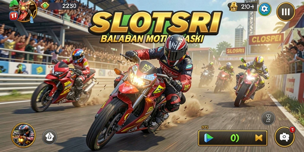 Gameplay seru SLOTSRI dalam balapan motor yang mendebarkan.